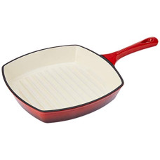 Deals, Discounts & Offers on Cookware - Amazon Brand - Solimo Cast Iron Grill Pan, 26cm, Red