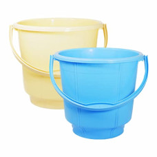 Deals, Discounts & Offers on Home Improvement - Wonder Homeware 5 Litre Plain LT Heavy Quality Plastic Bucket,for use in Bathroom, Kitchen, Laundry, Garage,Pack of 2, 5 LTR, Blue Yellow Color