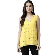 Deals, Discounts & Offers on Laptops - Aarika Womens Yellow Color Georgette V Neck Top