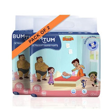 Deals, Discounts & Offers on Baby Care - Bumtum Chota Bheem New Born Baby Diaper Pants, 120 Count, Leakage Protection Infused With Aloe Vera, Cottony Soft High Absorb Technology (Pack of 2)
