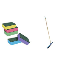 Deals, Discounts & Offers on Home Improvement - YORK Scouring Sponge 5 Pc + Plastic Floor Squeegee 45 cm with Long Handle