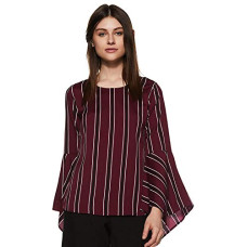Deals, Discounts & Offers on Laptops - Style Quotient Womens Burgundy Vertical Stripes Top
