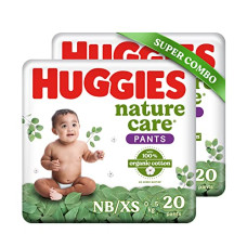 Deals, Discounts & Offers on Baby Care - Huggies Nature Care Pants, New Born/Extra Small Size (Upto 5 kgs) Premium Baby Diaper Pants, Combo Pack 40 Count, Made with 100% Organic Cotton
