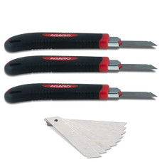 Deals, Discounts & Offers on Gardening Tools - AGARO Retractable Heavy Duty 18 mm Cutter Utility Knife (Set of 3), 3 Preloaded & 10pcs Extra Blades In Container, Comfortable Rubber Grip Handle, Red & Black