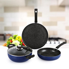 Deals, Discounts & Offers on Cookware - Cello Regal 3 Piece Cookware Set Induction and Gas Compatible, Blue with Spatter