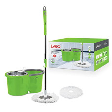 Deals, Discounts & Offers on Home Improvement - LAGO MOP (Spin, Steelo 2 Pads) with Steel Wringer, 1 Unit Stainless Steel Telescopic Rod, 1 Round Stainless Steel Mop Head, 2 Round Microfibre Pads, 1 Soap Dispenser Bottle, 4 Wheel inbuilt System.