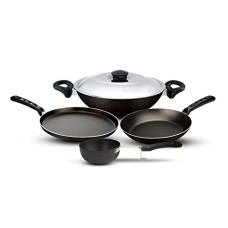 Deals, Discounts & Offers on Cookware - Nirlep Aspa Happiness Cookware Set 5 pcs,1 Fry Pan,1 Tawa,1 Kadhai with 1 Stainless Steel Lid,1 Tadka Pan