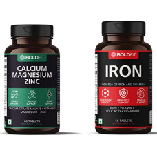 Deals, Discounts & Offers on Irons - Boldfit Iron supplement For women & Men with Vitamin c - 60 Veg tablets & Boldfit Calcium Supplement 1000mg - 60 Vegetarian Tablets
