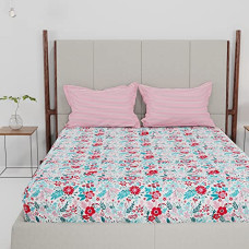Deals, Discounts & Offers on  - Trident Feather Tales Bed Sheet Set with 2 Pillow Covers, 144 Thread Count, Queen Size, 100% Cotton - Gardenia Blooms Pink