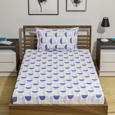 Deals, Discounts & Offers on  - Amazon Brand  Umi 144 TC 100% Cotton Printed Single Bedsheet Set with Two Pillow Case | Single Sheet Set|Breathable and Skin Friendly| Oeko-Tex Certified | (60x90 Inches, Blue)