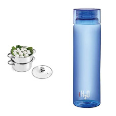 Deals, Discounts & Offers on  - Cello Steelox Induction Compatible Stainless Steel Multi Purpose Steamer/Modak Maker with Glass Lid, 18Cm & Cello H2O Unbreakable Plastic Bottle, 1 Litre, Assorted Colour