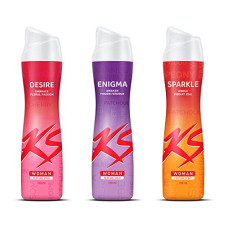 Deals, Discounts & Offers on Beauty Care - KS Woman Desire, Enigma and Sparkle Deodorant Spray - For Women (450 ml, Pack of 3)