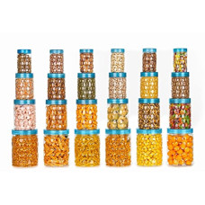 Deals, Discounts & Offers on  - Tosaa Plastic Pet Storage Jar and Container, Set of 24 (6pcs x 250ml Each, 6 pcs x 350ml Each, 6 pcs x 650ml Each, 6 pcs x 1.20ltrs Each), Blue |Air Tight|Kitchen Organiser|BPA Free|Stackable