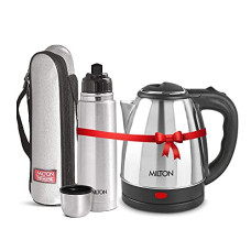 Deals, Discounts & Offers on  - Milton Combo Set Go Electro Stainless Steel Electric Kettle, 1.2 Litres, Silver and Flip Lid Thermosteel Hot or Cold Stainless Steel Water Bottle with Jacket, 750 ml, Silver