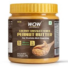 Deals, Discounts & Offers on  - WOW Life Science - Peanut Butter Unsweetened (Creamy) - 500 gm | 100% Natural | High Protein with 30g Protein per 100g | For Protein Rich Snacking - Weight Management, Muscle Building and Healthy Lifestyle