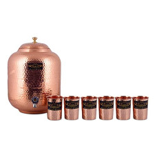 Deals, Discounts & Offers on  - Crockery Wala and Company Jointless Pure Copper Water Dispenser/Matka 4 l and 6 Glass