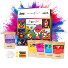 Deals, Discounts & Offers on  - Aromahpure Holi Color Hamper Box| Natural & Scented Gulal Colour 4x100gms (Pink,Blue,Yellow,Red) Skin Friendly| Premium Bath Salt 80gms(Lavender)| Chandan Tilak-25gms| 4 Coin Tissues| 4 Shower Caps