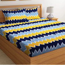 Deals, Discounts & Offers on  - BSB HOME 100% Cotton 160 TC Zigzag Printed Double Bedsheets with 2 King Size Pillow Cover, (90X90 Inches, 7 x 7.5 Feet, Grey & Yellow)