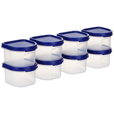 Deals, Discounts & Offers on  - Amazon Brand - Solimo Modular Plastic Storage Containers with Lid, Set of 8 (250ml each), Blue