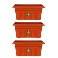 Deals, Discounts & Offers on Gardening Tools - TrustBasket UV Treated Rectangular Plastic Planter (12 inches) - Terracotta Color - Set of 3 | Heavy Duty Highly Durable Plant containerGamla