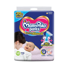 Deals, Discounts & Offers on Baby Care - MamyPoko Pants Extra Absorb NB114,Unisex Baby, Pack of 114
