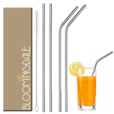 Deals, Discounts & Offers on  - Bloomingdale Reusable Stainless Steel Straw with Cleaning Brush- Long Metal Straws For Drinking, Reusable Set Of 5 (2- Bend Pipe, 2- Long Straw, 1-cleaning Brush), Silver (BSteelStrawsSilver5Pcs)