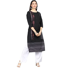 Deals, Discounts & Offers on Women - [Size S] Vaamsi Crepe Printed Kurti(VPK1758_Black)