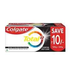 Deals, Discounts & Offers on  -  Colgate Total 240g (120g x 2, Pack of 2) Whole Mouth Health, Antibacterial Toothpaste (Charcoal Deep Clean, Saver Pack)