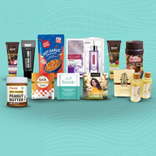 Deals, Discounts & Offers on Beauty Care - Mojo Box gift combo includes Lemon green tea, Hair Shampoos, Face Mask + Scrub, Ayurvedic body oil, Hibiscus infusion bag, Serum Sheet Mask, Schezwan Cooking Sauce, Peanut Butter and Foxtale Cleanser