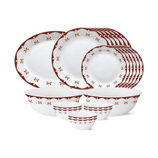 Deals, Discounts & Offers on  - Larah by Borosil - Tiara Series, Royal Brown, 21 Pcs, Opalware Dinner Set, White