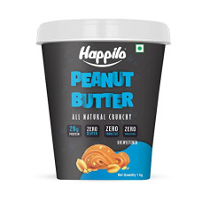 Deals, Discounts & Offers on  - Happilo All Natural Unsweetened Peanut Butter Crunchy 1Kg, No Added Sugar, Rich in Protein, Premium Non GMO Slow Roasted Peanut Butter| No Added Sugar | No Palm Oil & Vegan| Gluten Free | Vegan | Cholesterol Free