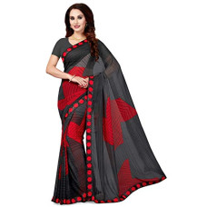 Deals, Discounts & Offers on Women - Ishin Poly Georgette Black Printed Women's Saree/Sari With Lace