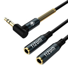 Deals, Discounts & Offers on Accessories - Tizum 3.5mm Audio Splitter-X2 Female Aux Jack, Premium Gold Plated Right Angle Connector with Spring Jacket (Grey)