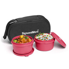Deals, Discounts & Offers on  - Signoraware MicroSafe Midday Steel Lunch Box (350ml+350ml), Set of 2, Red, Standard