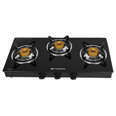 Deals, Discounts & Offers on  - Faber Glass Top 3 Burner Gas Stove with Powder coated Pan Support (Hob Cooktop Daisy 3BB BK),2 Medium & 1 Small,Manual Ignition, Black