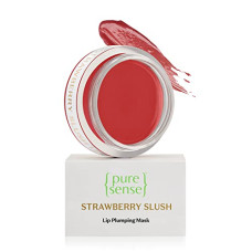 Deals, Discounts & Offers on Beauty Care - PureSense Strawberry Slush Lip Plumping Mask for Sensitive | Dry | Chapped & Pigmented Lips with Coffee Oil | Vitamin A & E | Shea Butter | Almond & Olive Oil
