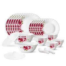 Deals, Discounts & Offers on  - Larah by BOROSIL Glass Dinner Set - 35 Pieces, Rose Red