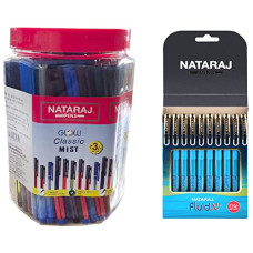 Deals, Discounts & Offers on Stationery - Nataraj GCM Ball Pen Jar & Nataraj Fluid X Ball Pens - Pack of 10
