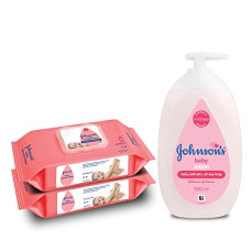Deals, Discounts & Offers on Baby Care - Johnson's Baby Skincare Wipes with Lid, 144's +Johnson's Baby Lotion 500ml