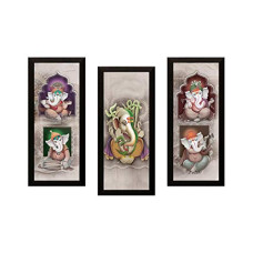 Deals, Discounts & Offers on  - SAF Set of 3 Ganesha Digital Reprint 17 inch x 24 inch Painting (SAPL04) SAFLP04