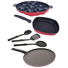 Deals, Discounts & Offers on Cookware - Nirlon Aluminium Nonstick Coated 6 Pcs Set of Appam-7 Cavity,Grill Pan-22.5cm,Smart Tawa-29cm & 3 Spoon (2.6mm_AP(7)_GP(22.5)_ST12_3SPN)