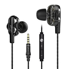 Deals, Discounts & Offers on Headphones - PTron Boom Ultima V2 Dual Driver, in Ear Gaming Wired Earphones with Mic, Volume Control, Passive Noise Cancelling Boom 3 with 3.5mm Audio Jack & 1.2M Tangle-Free Cable (Black)