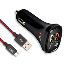 Deals, Discounts & Offers on Mobile Accessories - boAt Dual Port Rapid Car Charger (Qualcomm Certified) with Quick Charge 3.0 + Free Micro USB Cable - (Black)