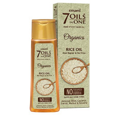Deals, Discounts & Offers on Beauty Care - Emami 7 Oils In One Organics Rice Oil Hair Repair & No Frizz, Nourishing & Hydrating, Ultra-Light & Non-Sticky, 200ml