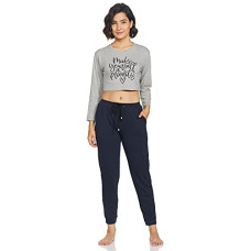 Deals, Discounts & Offers on Women - [Sizes L, Extra X-Large] Styleville.in Women's Styleville's Lounge Set Round Neck Printed T-Shirt and Pants with Front tie Relaxed Pajama Top