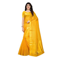 Deals, Discounts & Offers on Women - KANCHNAR Women's Cotton Silk Gold stripes Kota Doria Saree