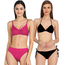Deals, Discounts & Offers on Women - PIBU-Net Bra Panty Set Lingerie Set Full Coverage Non-Padded Non-Wired Honeymoon Set(Pack of 2) Model No:176