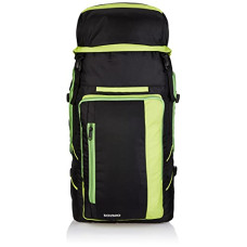 Deals, Discounts & Offers on Backpacks - Amazon Brand - Solimo 43L Travel Rucksack with Internal Mesh Organisers with Shoe Compartment (Black with Green Lining)