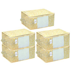 Deals, Discounts & Offers on Storage - Kuber Industries Metallic Print Underbed Storage Bag, Storage Organiser, Blanket Cover Set of 5 - Gold, Extra Large Size-CTKTC14173,Standard