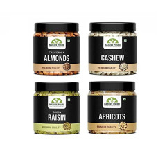 Deals, Discounts & Offers on  - Nature Prime Fresh and Healthy Premium Raw Nuts Dry Fruits Combo Pack of Almond, Cashew, Raisin, Apricot Jar Pack (200g * 4) 800G